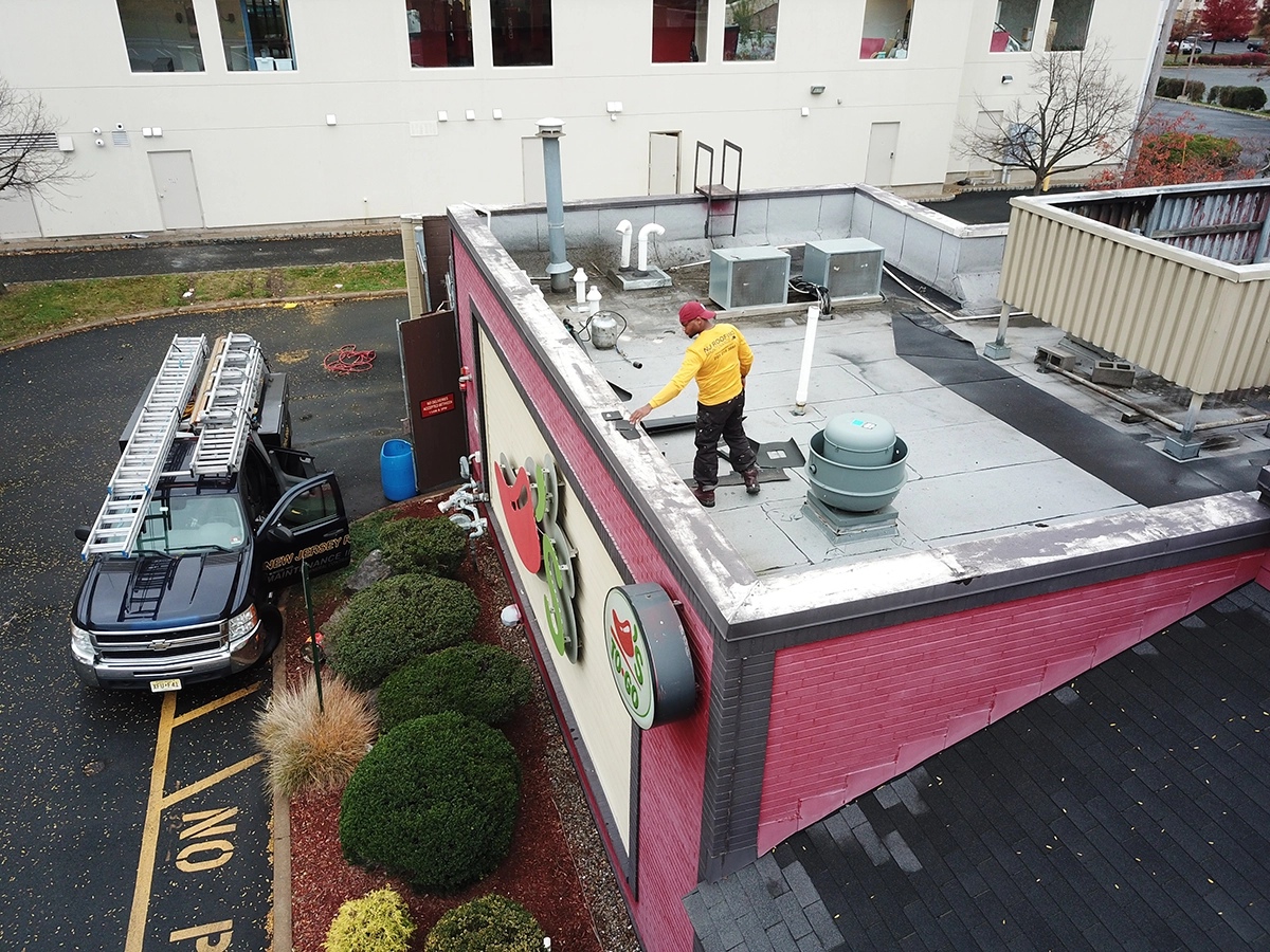 EPDM roof repair on a commercial restaurant roof in New Jersey